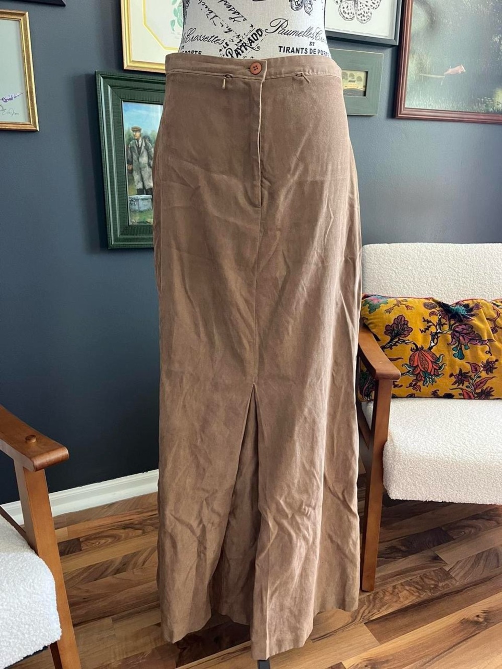 Tan Suede Floor Length Vintage Skirt